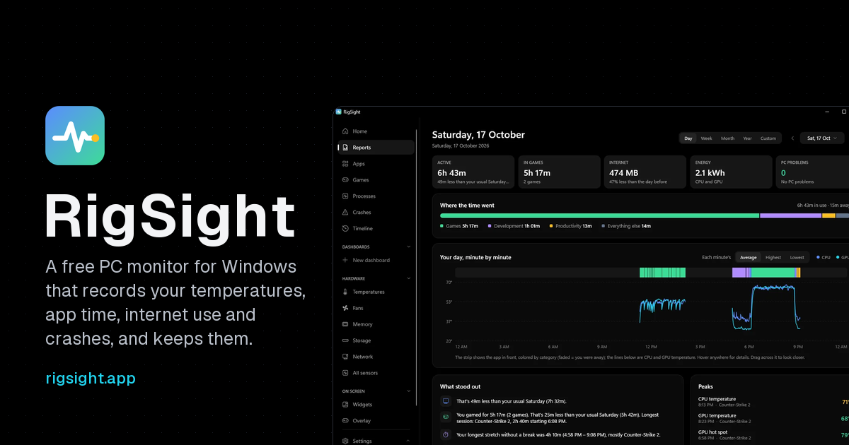 I built a Windows app that doesn't just monitor your PC — it remembers what happened